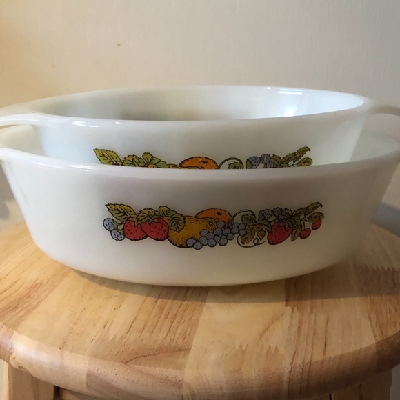 Set of two Anchor Hocking Fire King Nature’s Bounty milk glass dishes EUC - Picture 1 of 7
